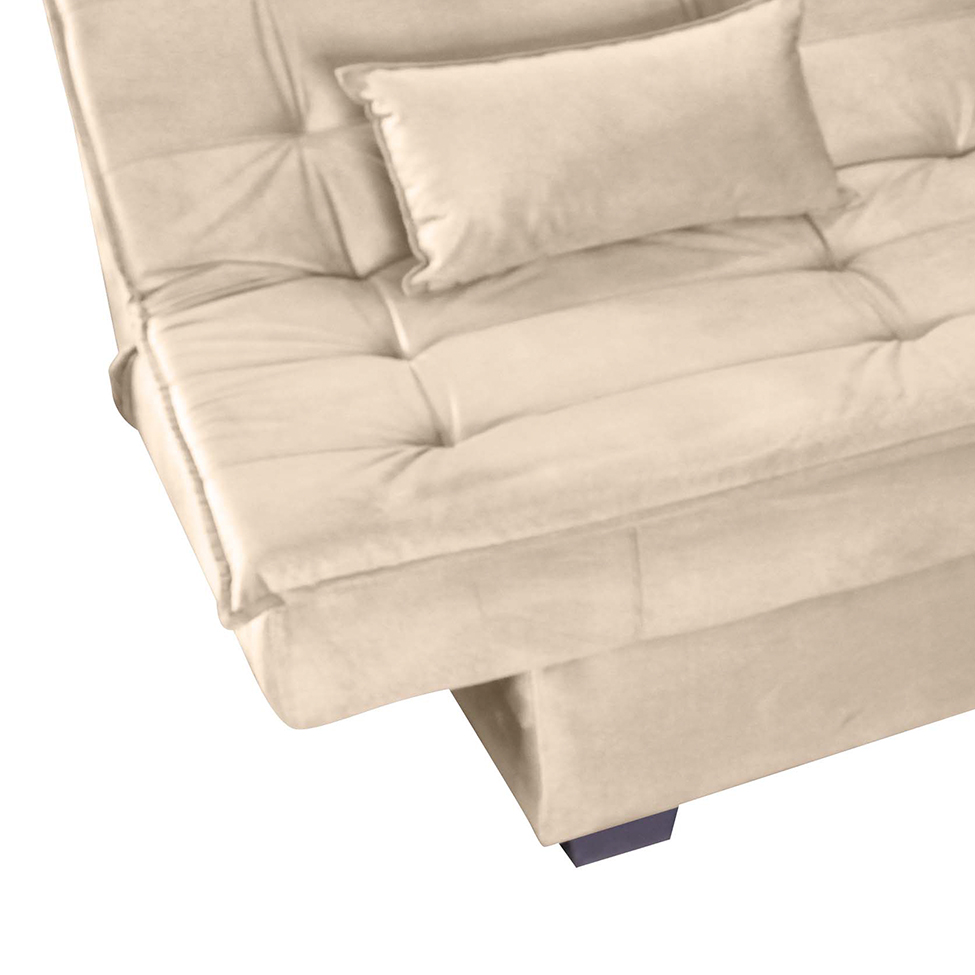 Sofá-Cama 3 Lugares Esmeralda Veludo Light Bege