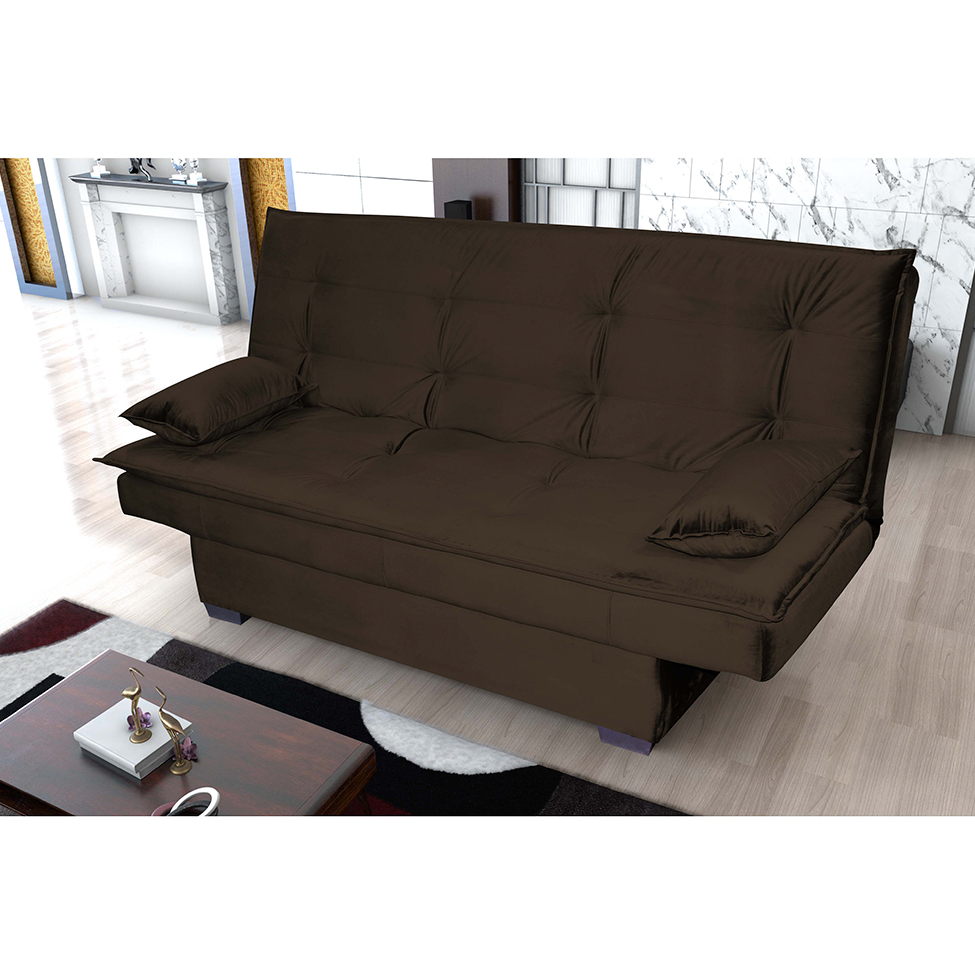 Sofá-Cama 3 Lugares Esmeralda Veludo Marrom