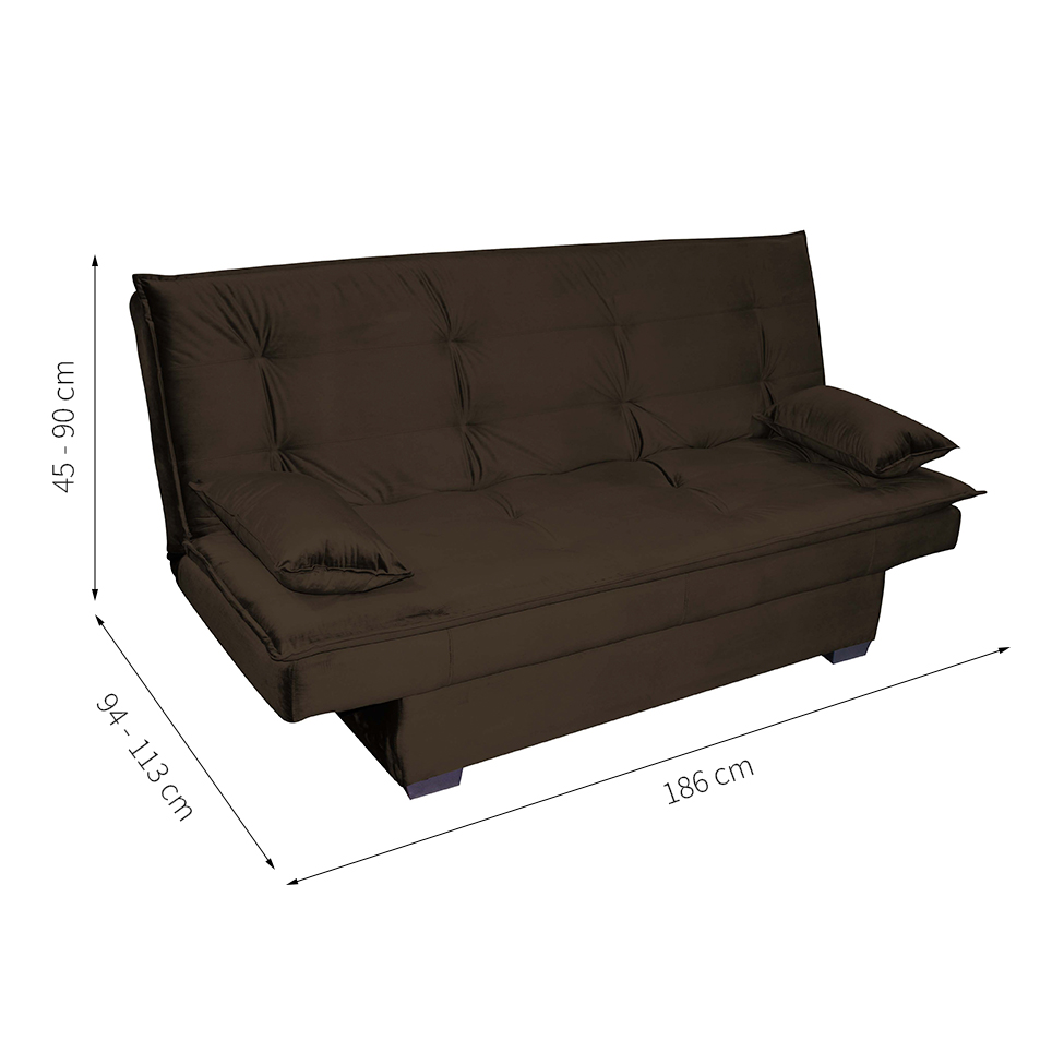 Sofá-Cama 3 Lugares Esmeralda Veludo Marrom