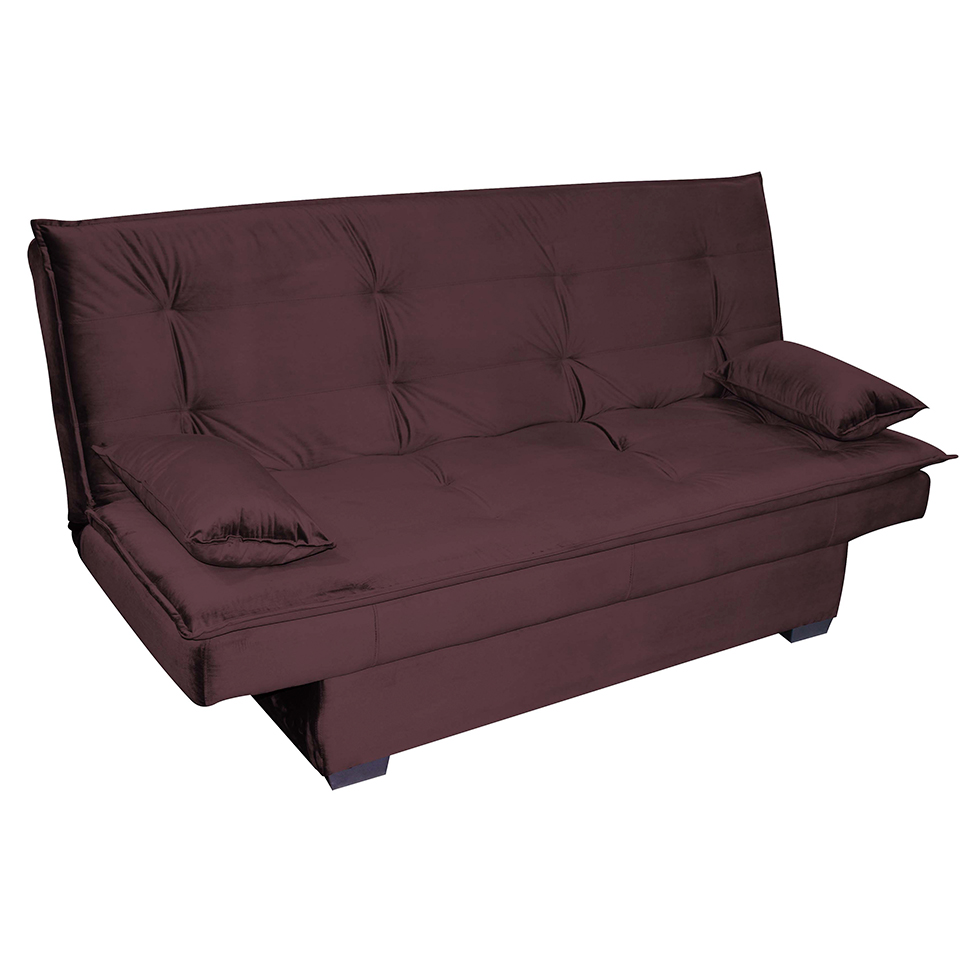 Sofá-Cama 3 Lugares Esmeralda Veludo Roxo