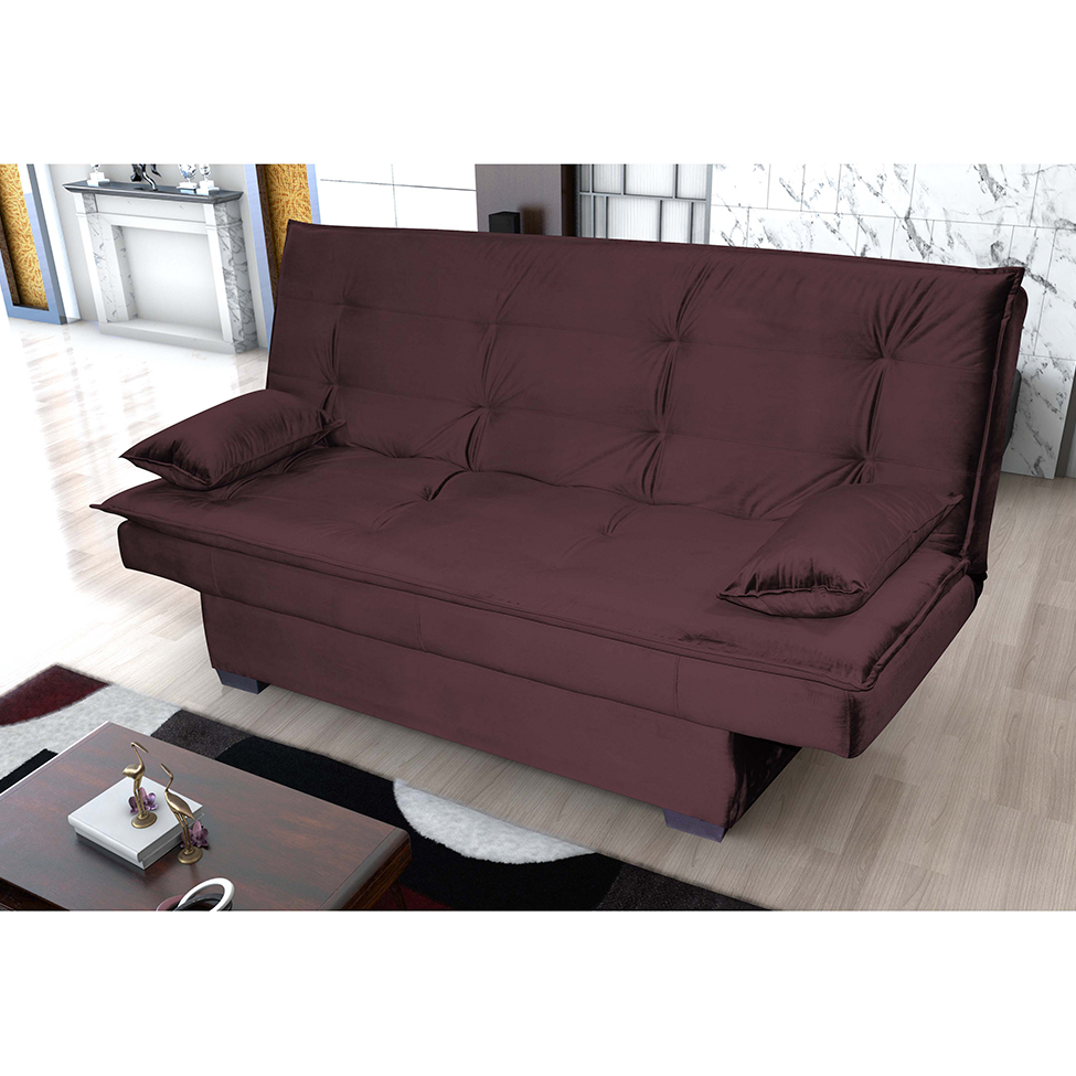 Sofá-Cama 3 Lugares Esmeralda Veludo Roxo