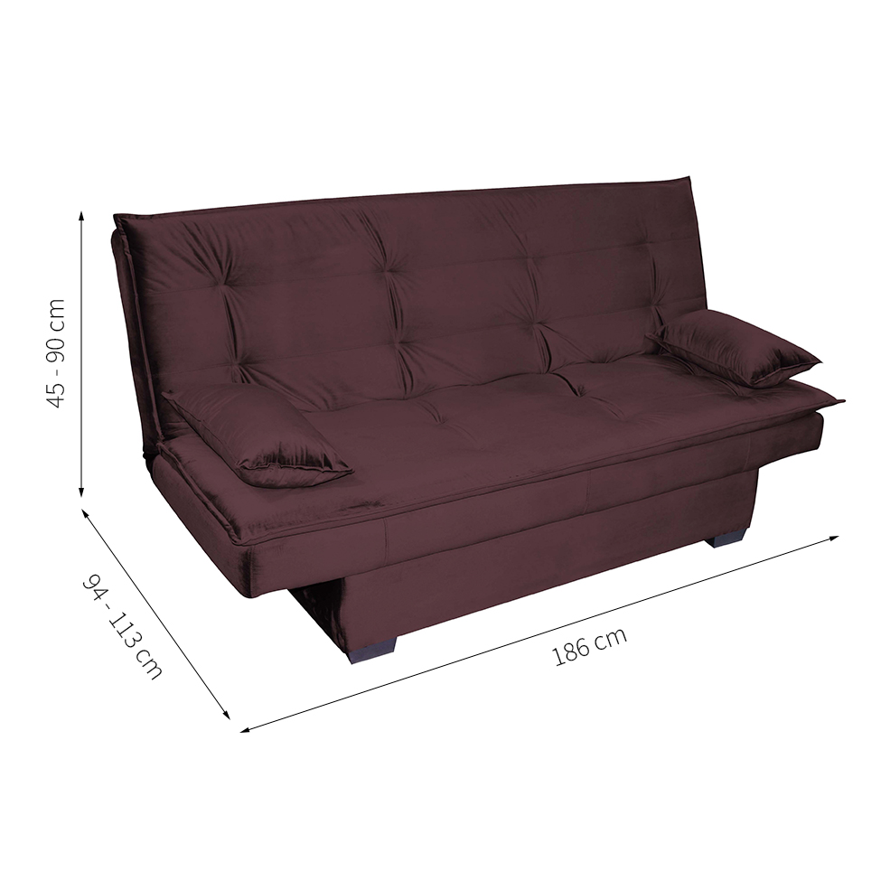 Sofá-Cama 3 Lugares Esmeralda Veludo Roxo