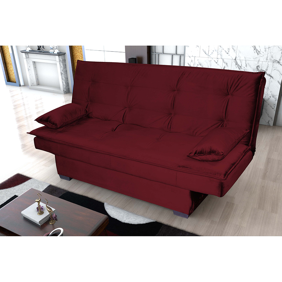 Sofá-Cama 3 Lugares Esmeralda Veludo Vermelho