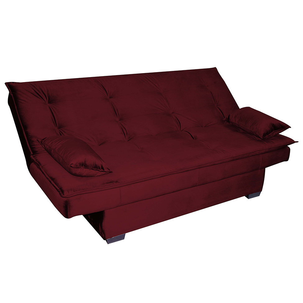 Sofá-Cama 3 Lugares Esmeralda Veludo Vermelho