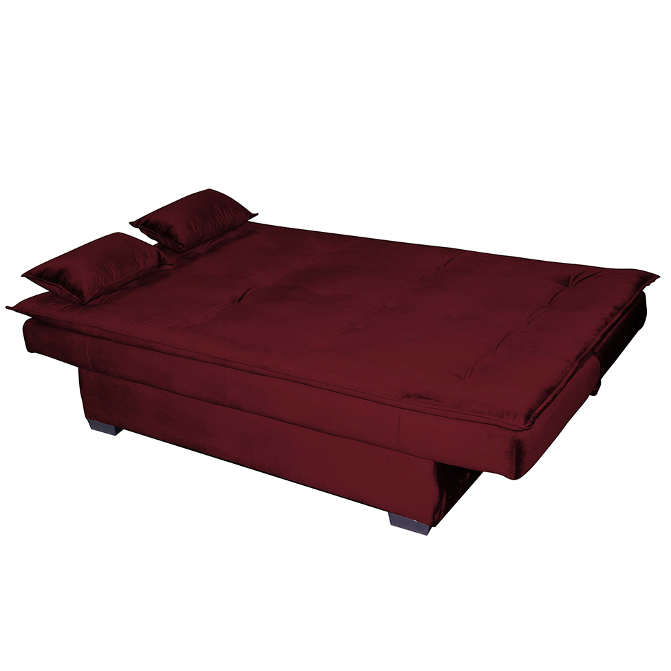Sofá-Cama 3 Lugares Esmeralda Veludo Vermelho