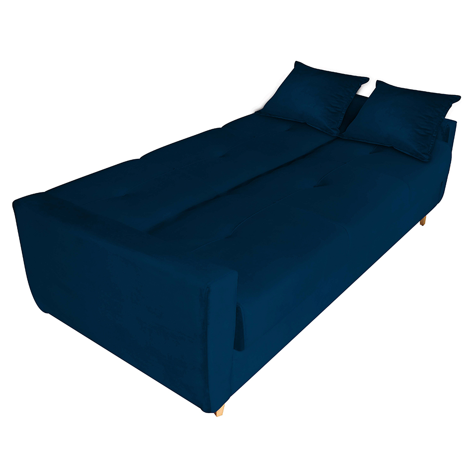 Sofá-Cama 3 Lugares com Baú Pamela Veludo Azul