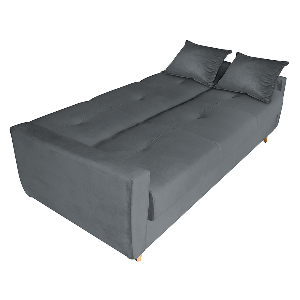 Sofá-Cama 3 Lugares com Baú Pamela Veludo Chumbo