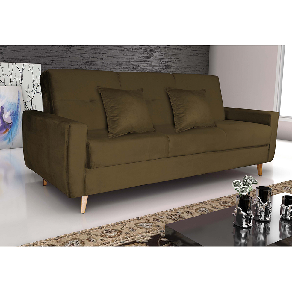 Sofá-Cama 3 Lugares com Baú Pamela Veludo Marrom