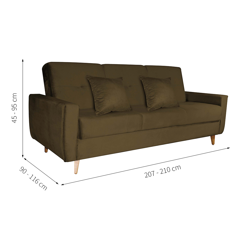 Sofá-Cama 3 Lugares com Baú Pamela Veludo Marrom