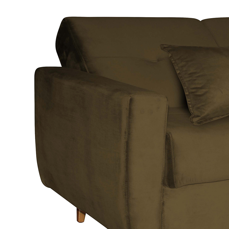 Sofá-Cama 3 Lugares com Baú Pamela Veludo Marrom