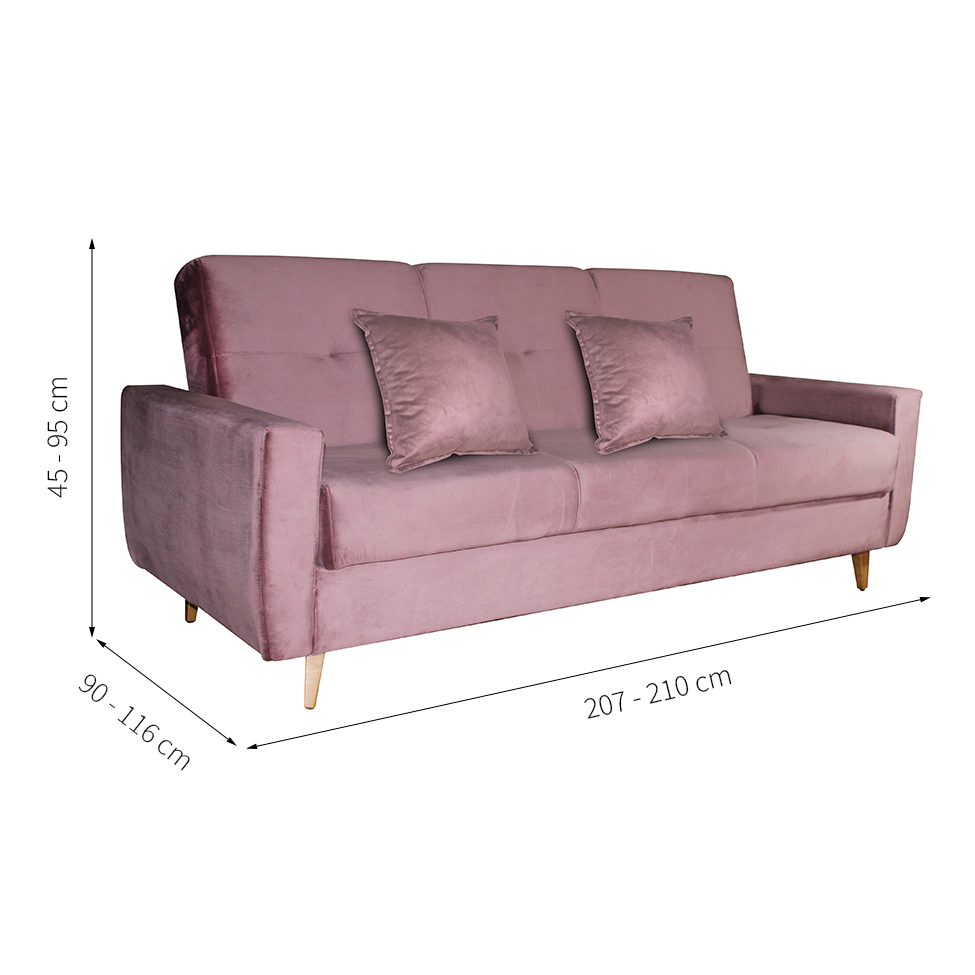 Sofá-Cama 3 Lugares com Baú Pamela Veludo Rosê