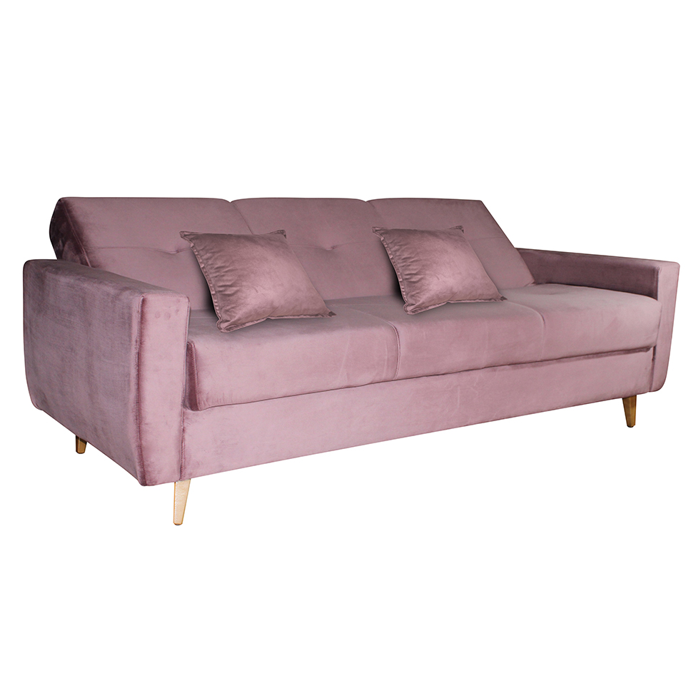 Sofá-Cama 3 Lugares com Baú Pamela Veludo Rosê