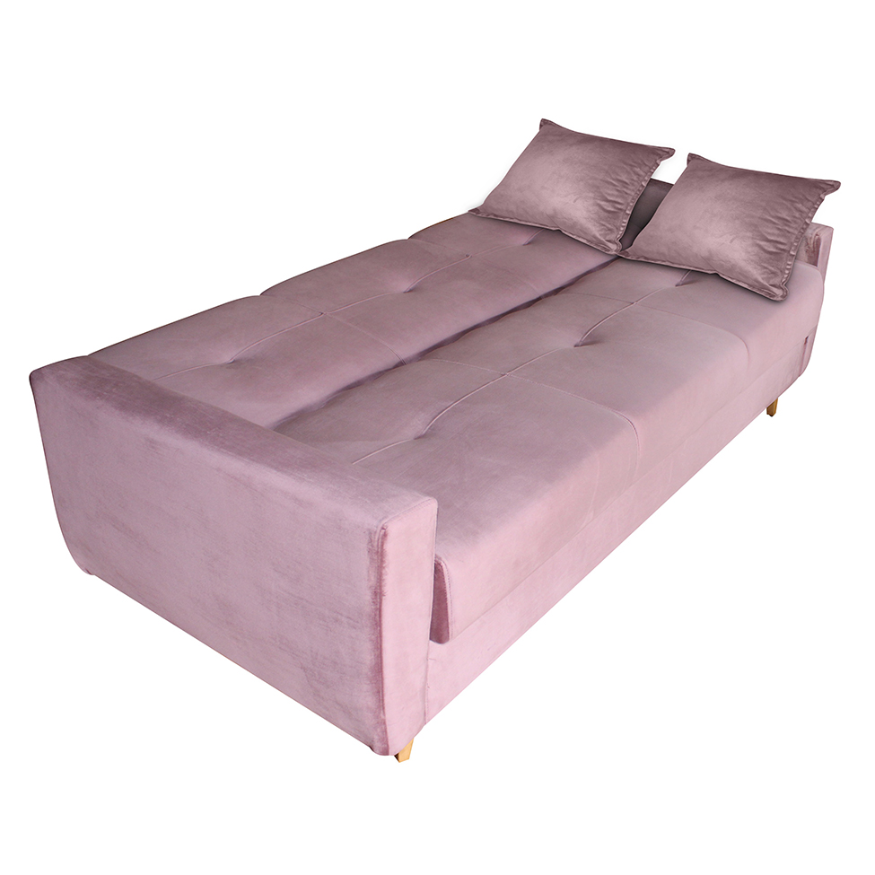 Sofá-Cama 3 Lugares com Baú Pamela Veludo Rosê