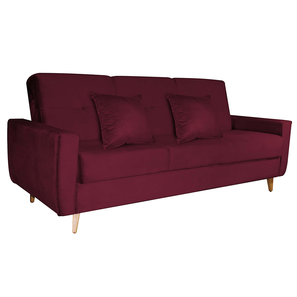 Sofá-Cama 3 Lugares com Baú Pamela Veludo Vermelho