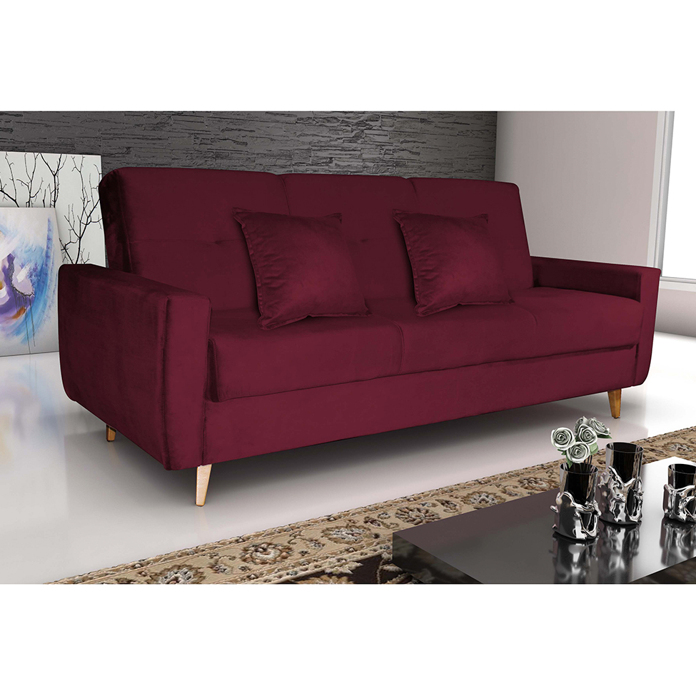 Sofá-Cama 3 Lugares com Baú Pamela Veludo Vermelho