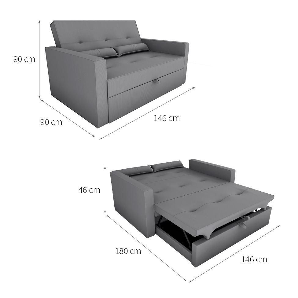 Sofá-Cama Casal 2 Lugares Anne Suede Cinza