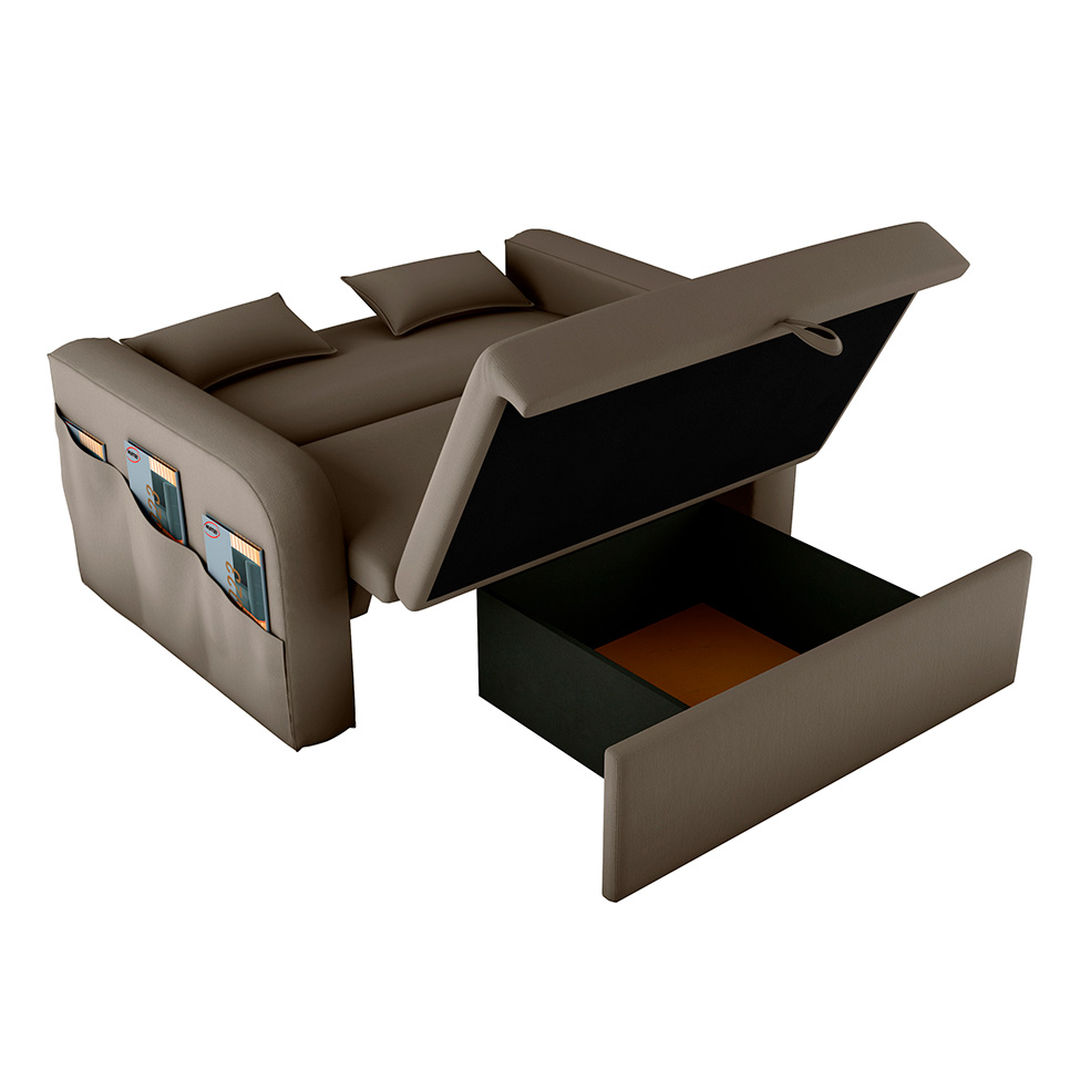 Sofá-Cama Casal 2 Lugares Lady Dai com Baú Suede Capuccino