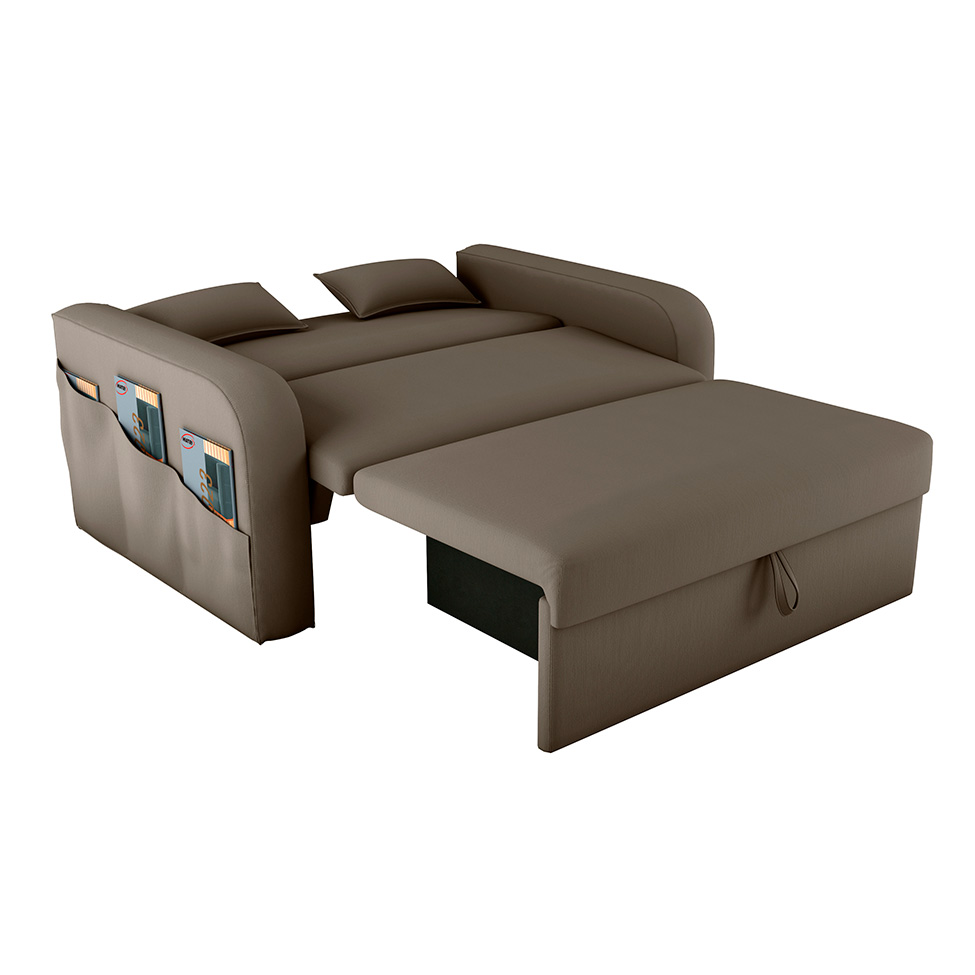 Sofá-Cama Casal 2 Lugares Lady Dai com Baú Suede Capuccino