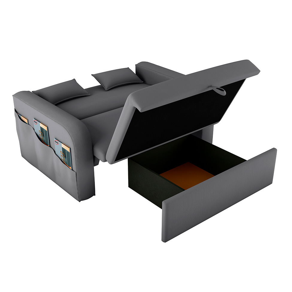 Sofá-Cama Casal 2 Lugares Lady Dai com Baú Suede Cinza