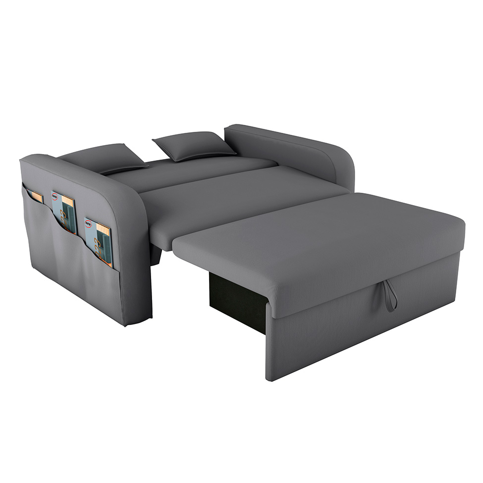 Sofá-Cama Casal 2 Lugares Lady Dai com Baú Suede Cinza