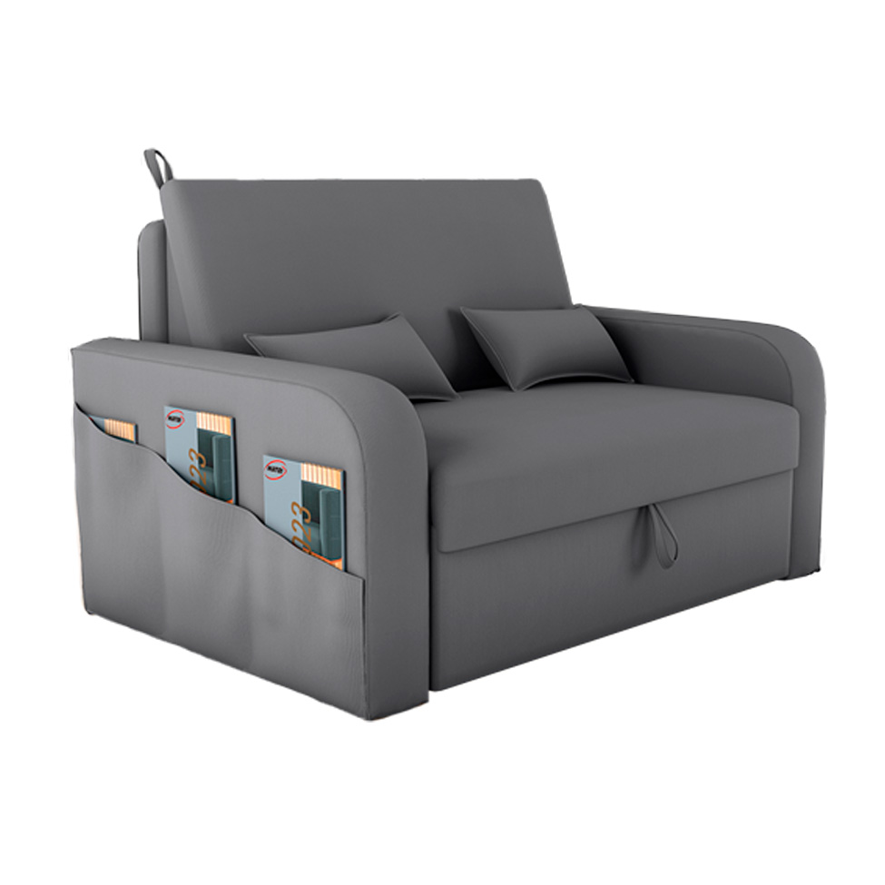 Sofá-Cama Casal 2 Lugares Lady Dai com Baú Suede Cinza