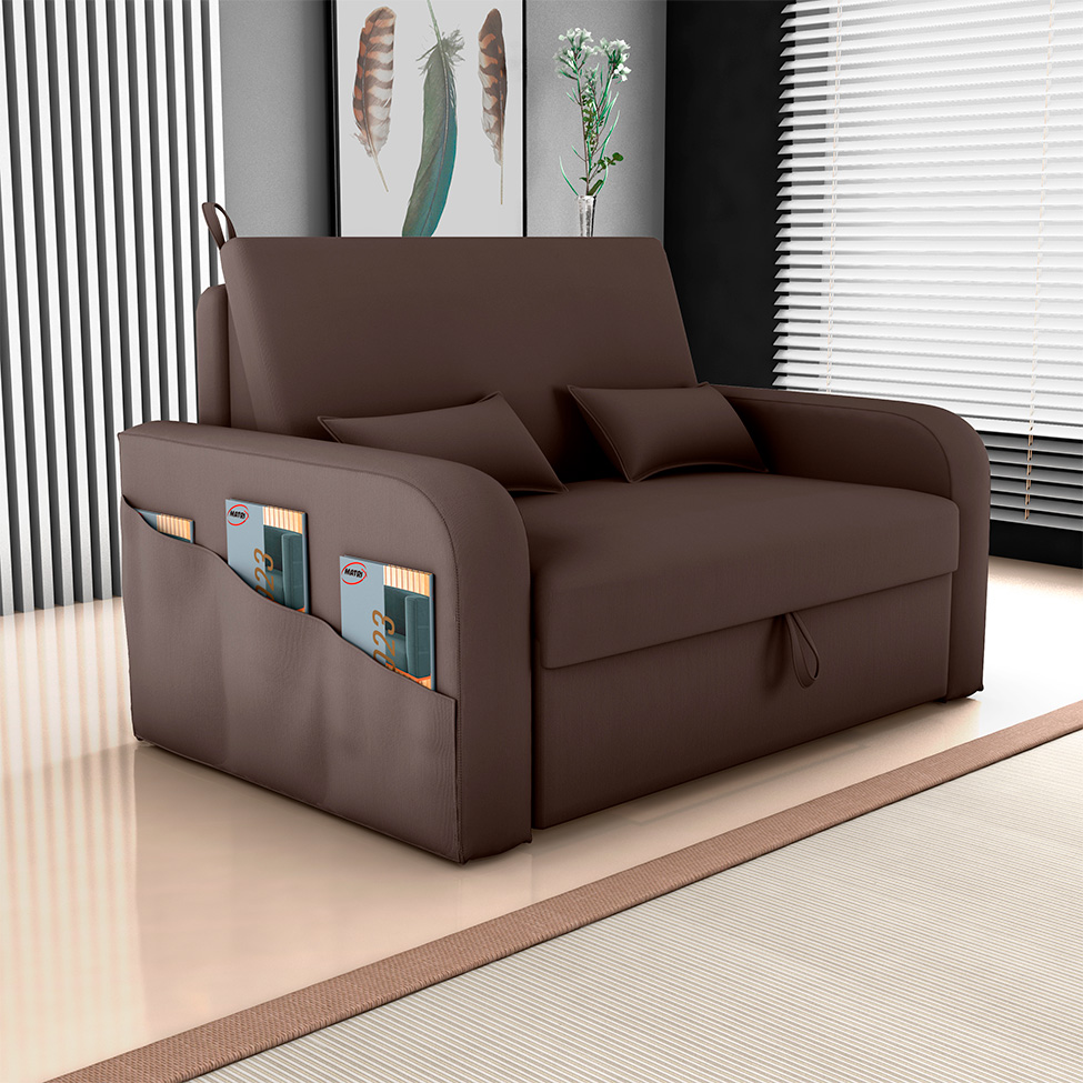 Sofá-Cama Casal 2 Lugares Lady Dai com Baú Suede Marrom