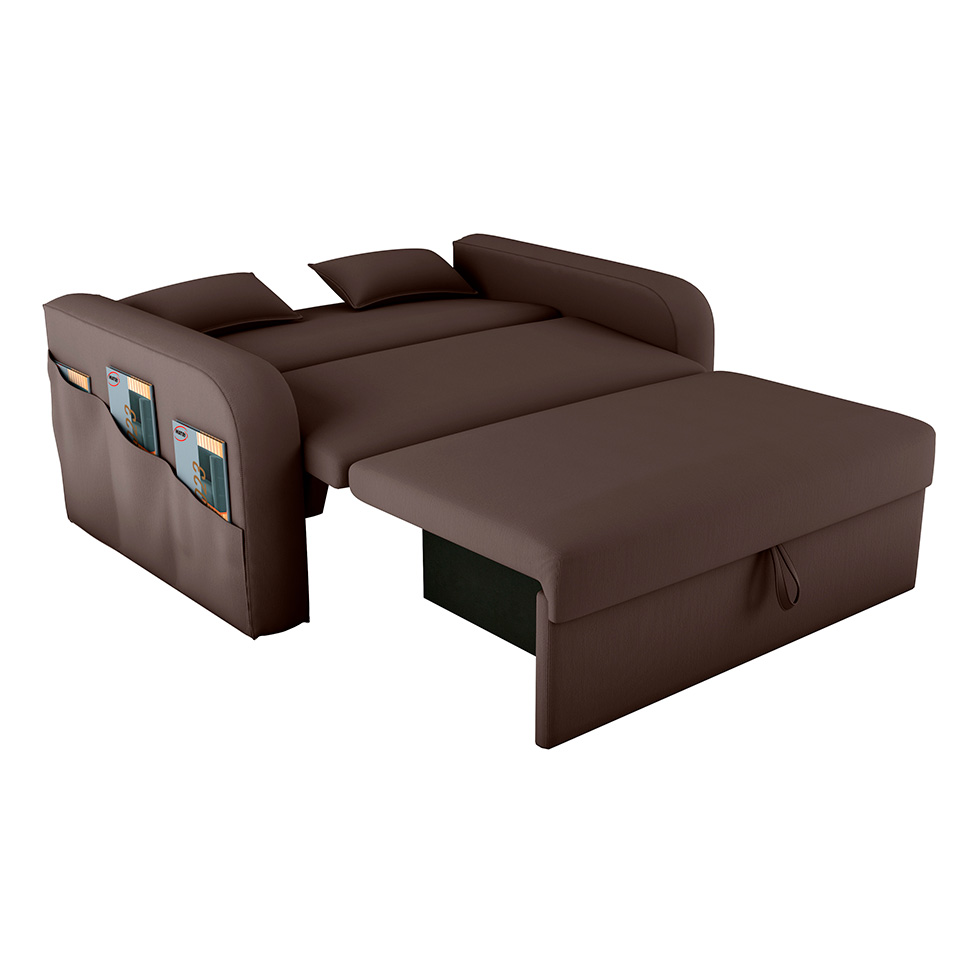 Sofá-Cama Casal 2 Lugares Lady Dai com Baú Suede Marrom