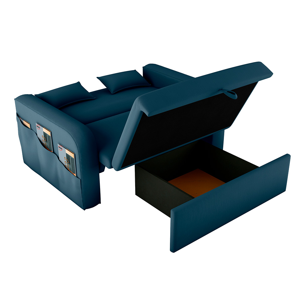 Sofá-Cama Casal 2 Lugares Lady Dai com Baú Suede Petróleo