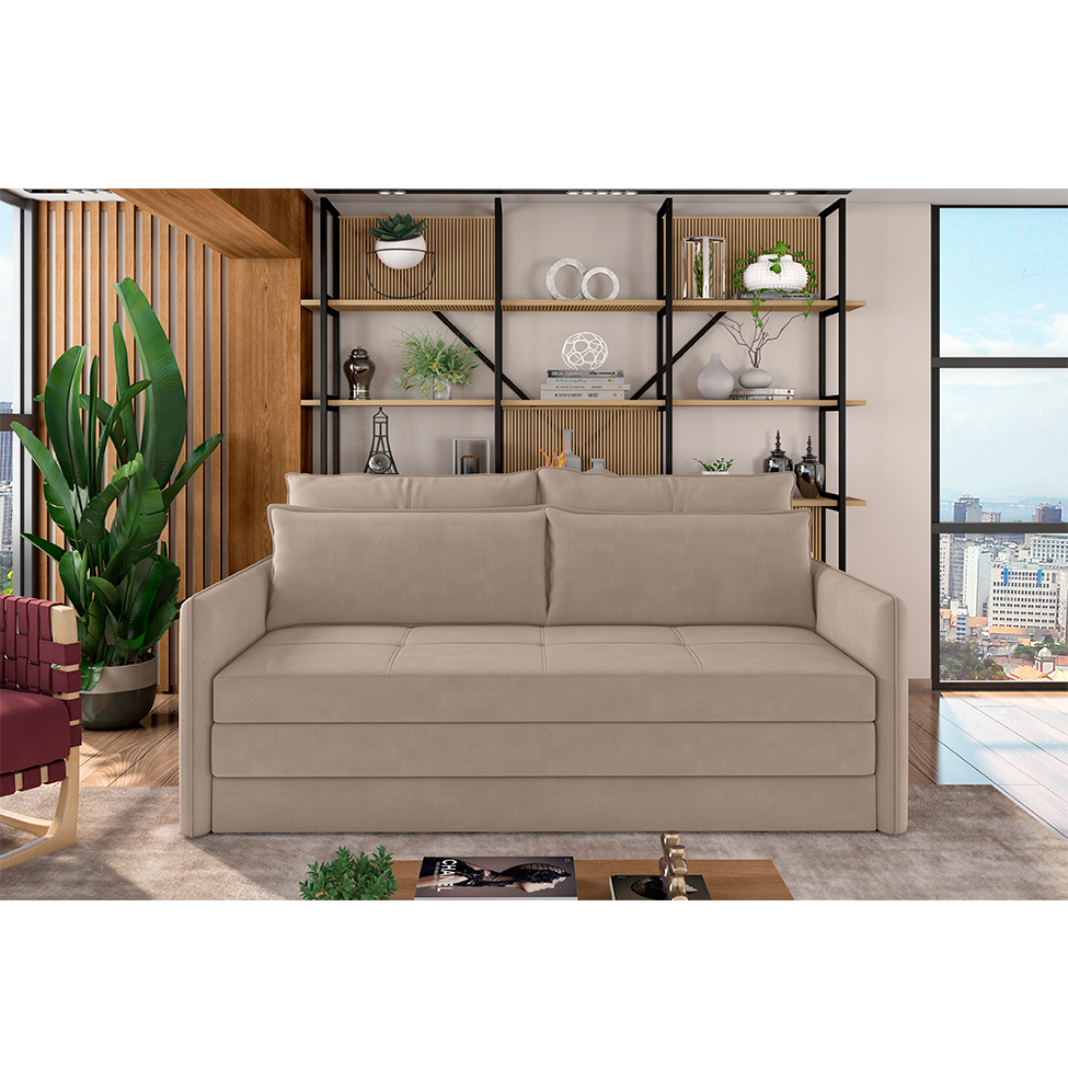 Sofá-Cama Casal 2 Lugares Sophia Suede Capuccino