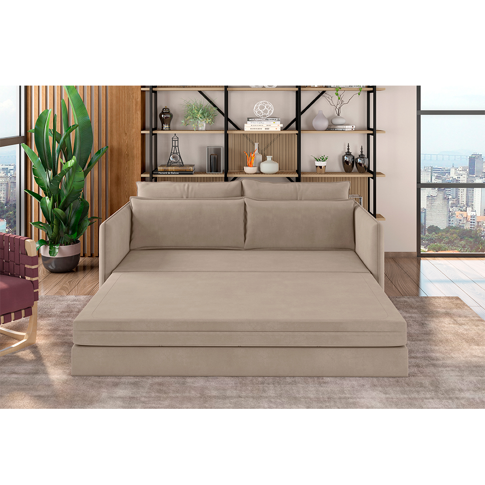Sofá-Cama Casal 2 Lugares Sophia Suede Capuccino