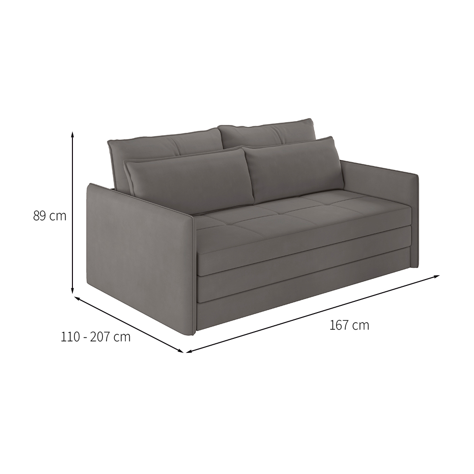 Sofá-Cama Casal 2 Lugares Sophia Suede Cinza