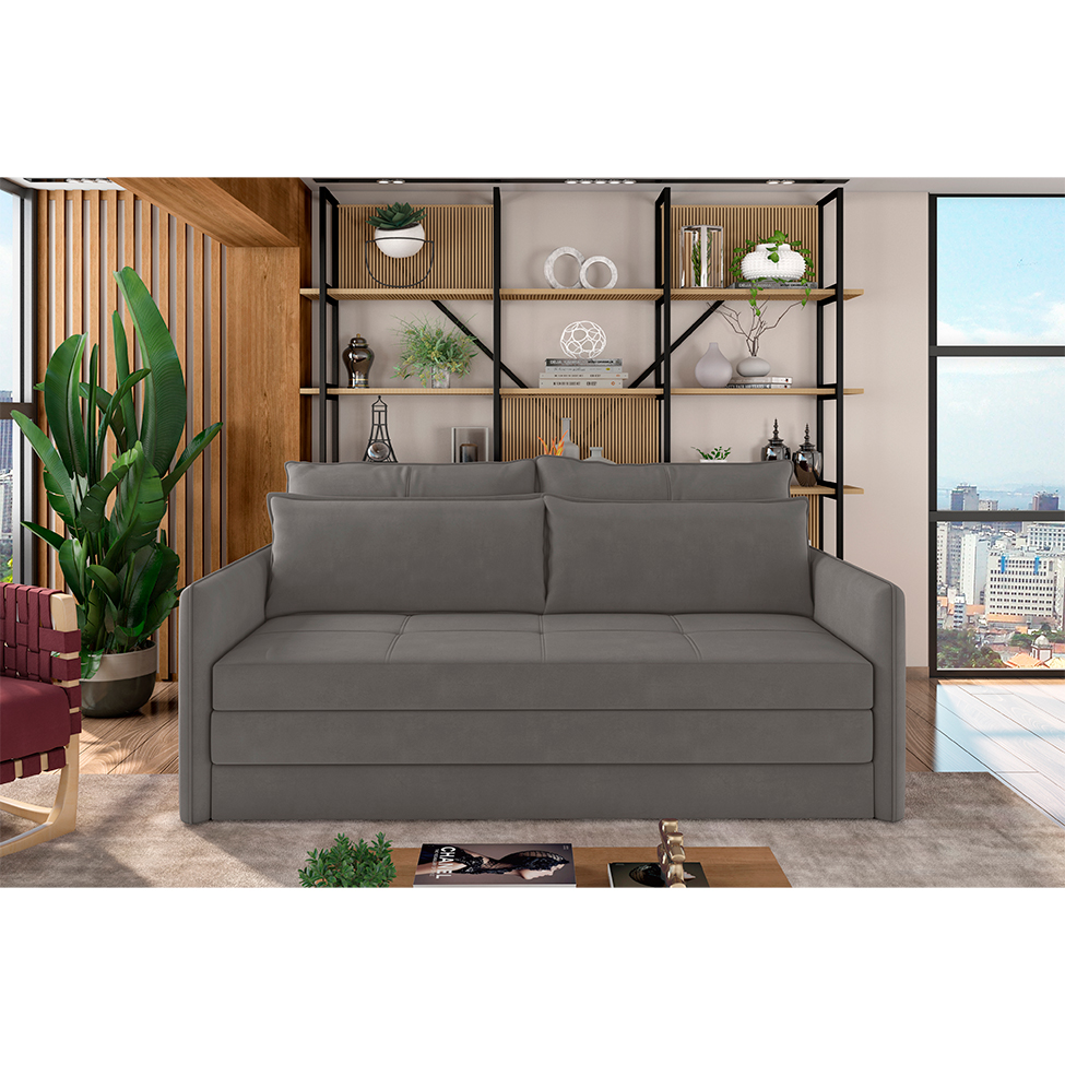 Sofá-Cama Casal 2 Lugares Sophia Suede Cinza