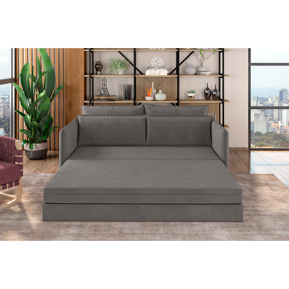 Sofá-Cama Casal 2 Lugares Sophia Suede Cinza