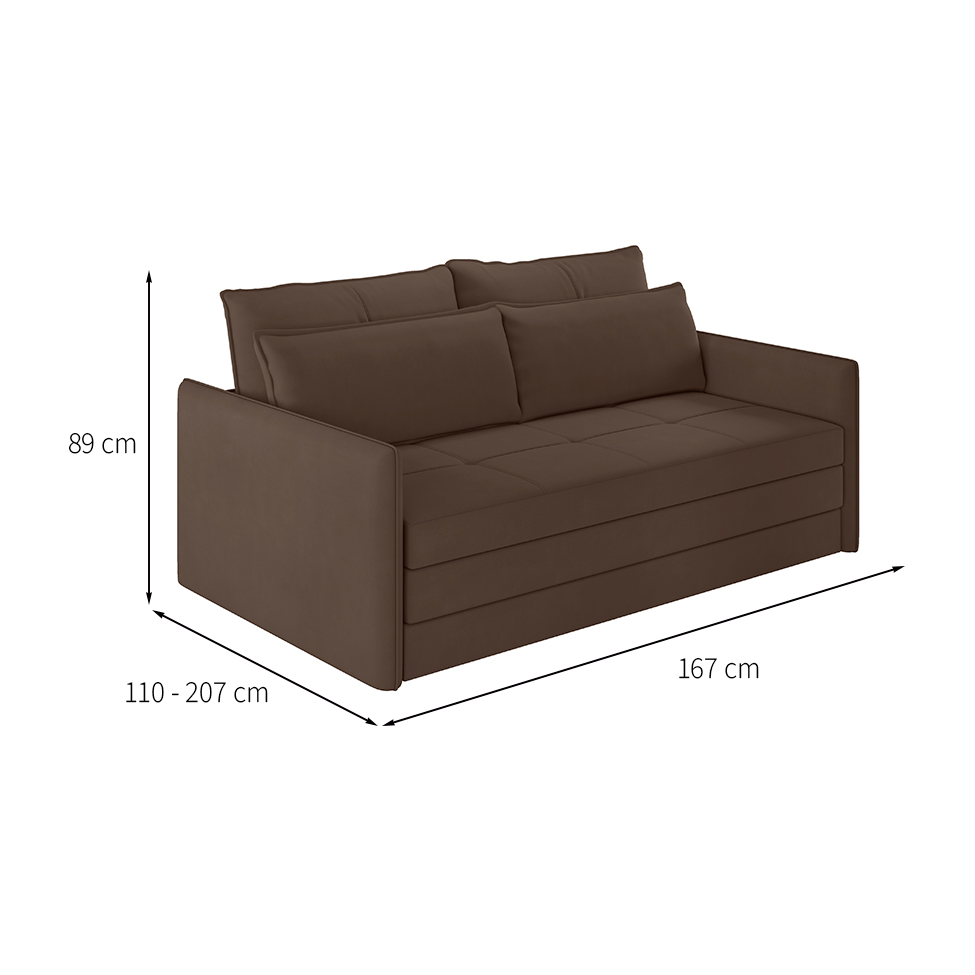 Sofá-Cama Casal 2 Lugares Sophia Suede Marrom