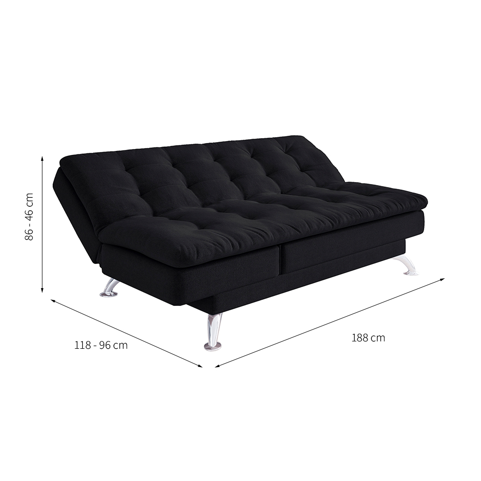 Sofá-Cama Casal 3 Lugares Amanda I Suede com Almofadas Preto