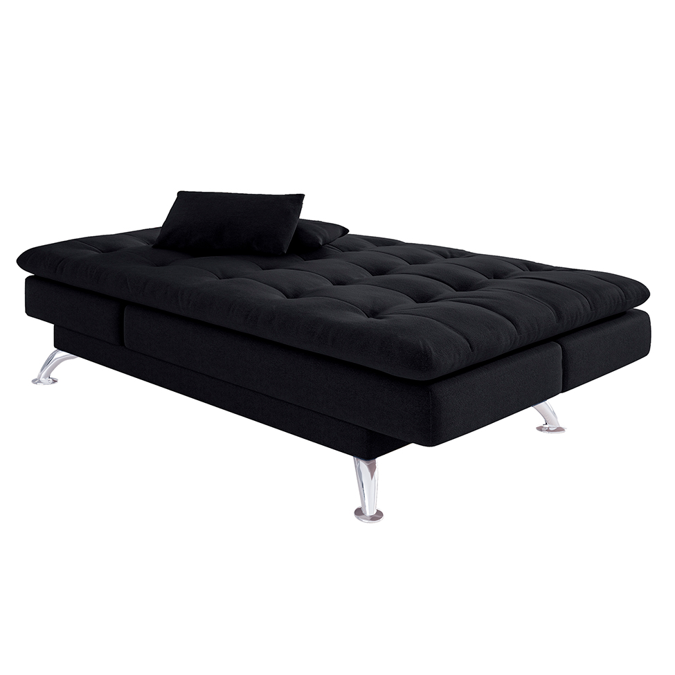 Sofá-Cama Casal 3 Lugares Amanda I Suede com Almofadas Preto