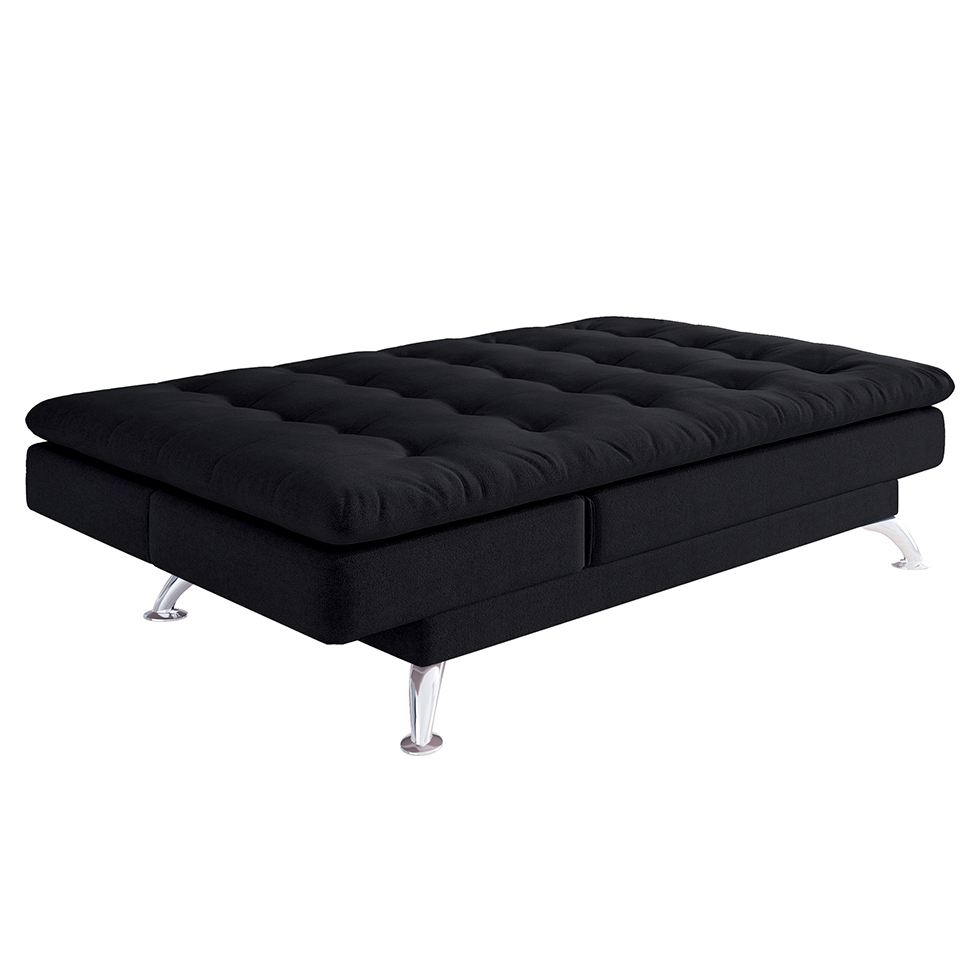 Sofá-Cama Casal 3 Lugares Amanda I Suede com Almofadas Preto