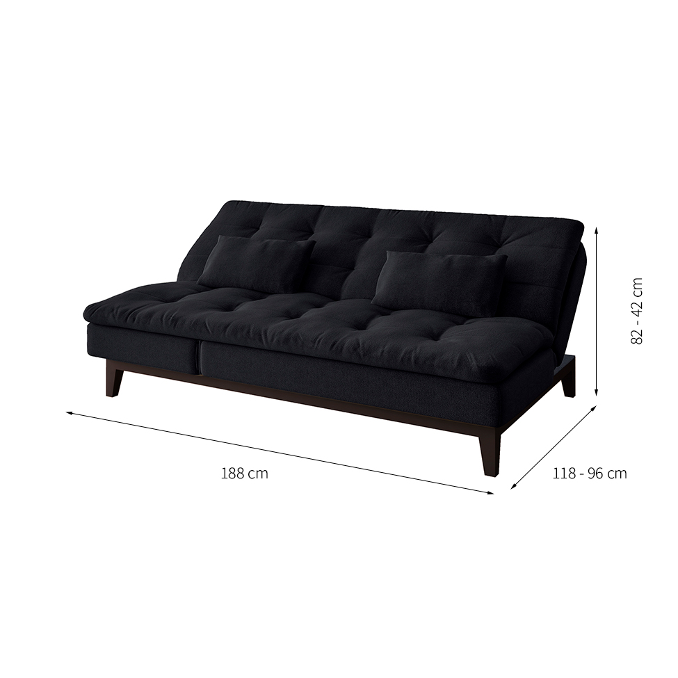Sofá-Cama Casal 3 Lugares Amanda II Suede com Almofadas Preto