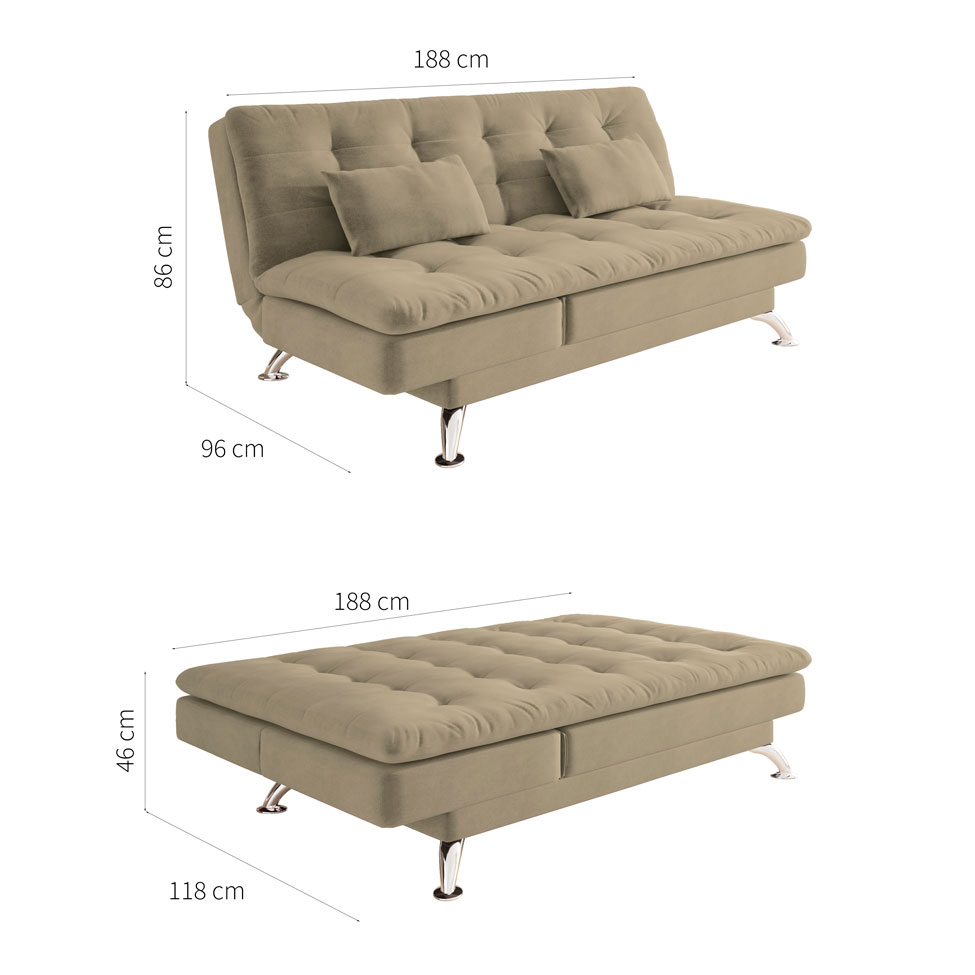 Sofá-Cama Casal 3 Lugares Amanda Suede Bege
