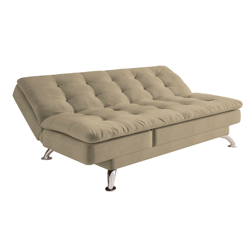 Sofá-Cama Casal 3 Lugares Amanda Suede Bege