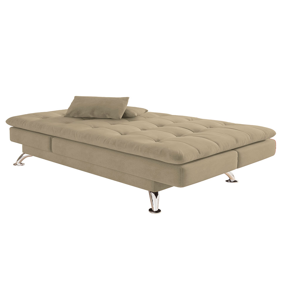 Sofá-Cama Casal 3 Lugares Amanda Suede Bege