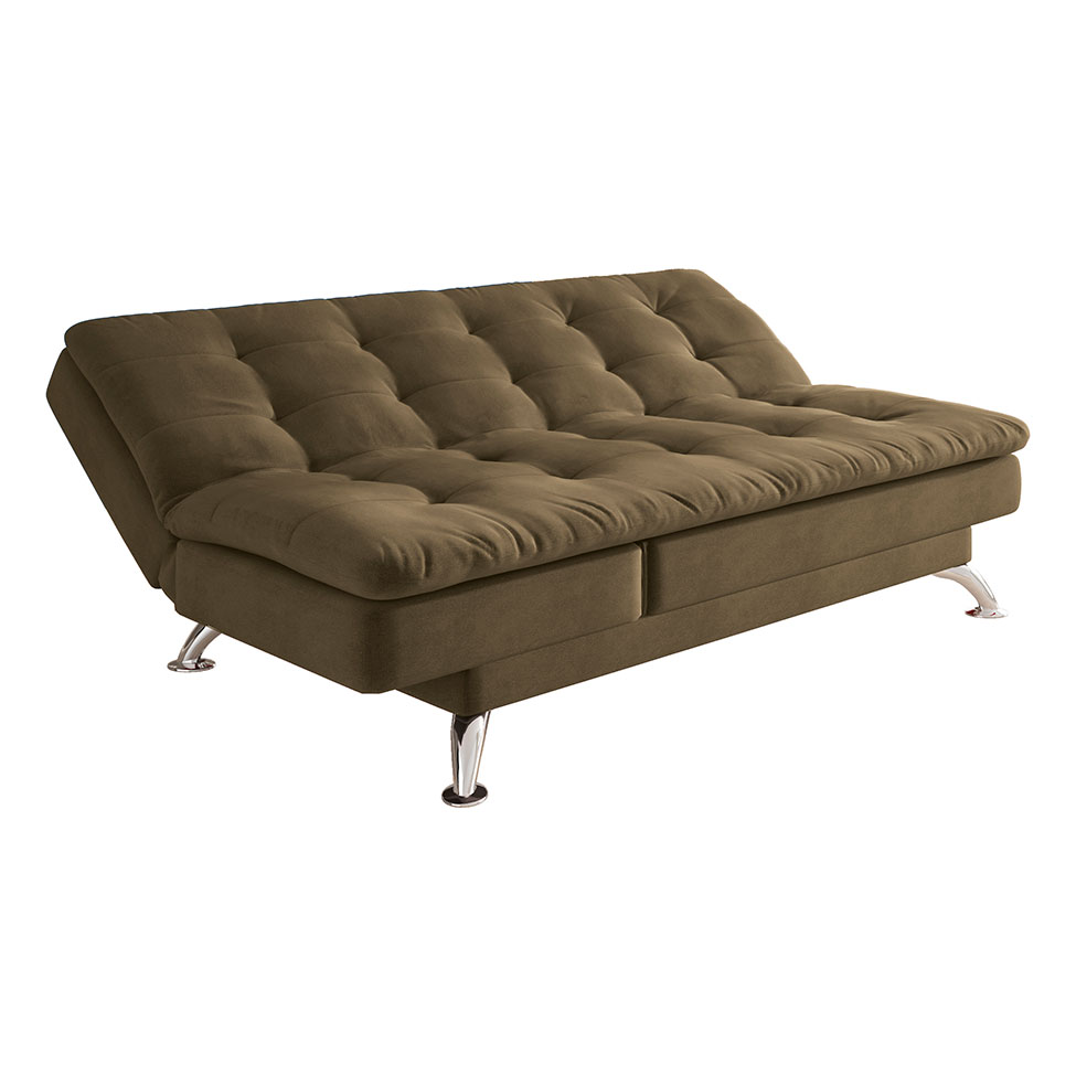 Sofá-Cama Casal 3 Lugares Amanda Suede Castanho
