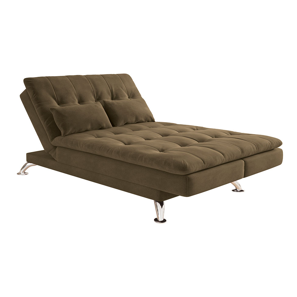 Sofá-Cama Casal 3 Lugares Amanda Suede Castanho