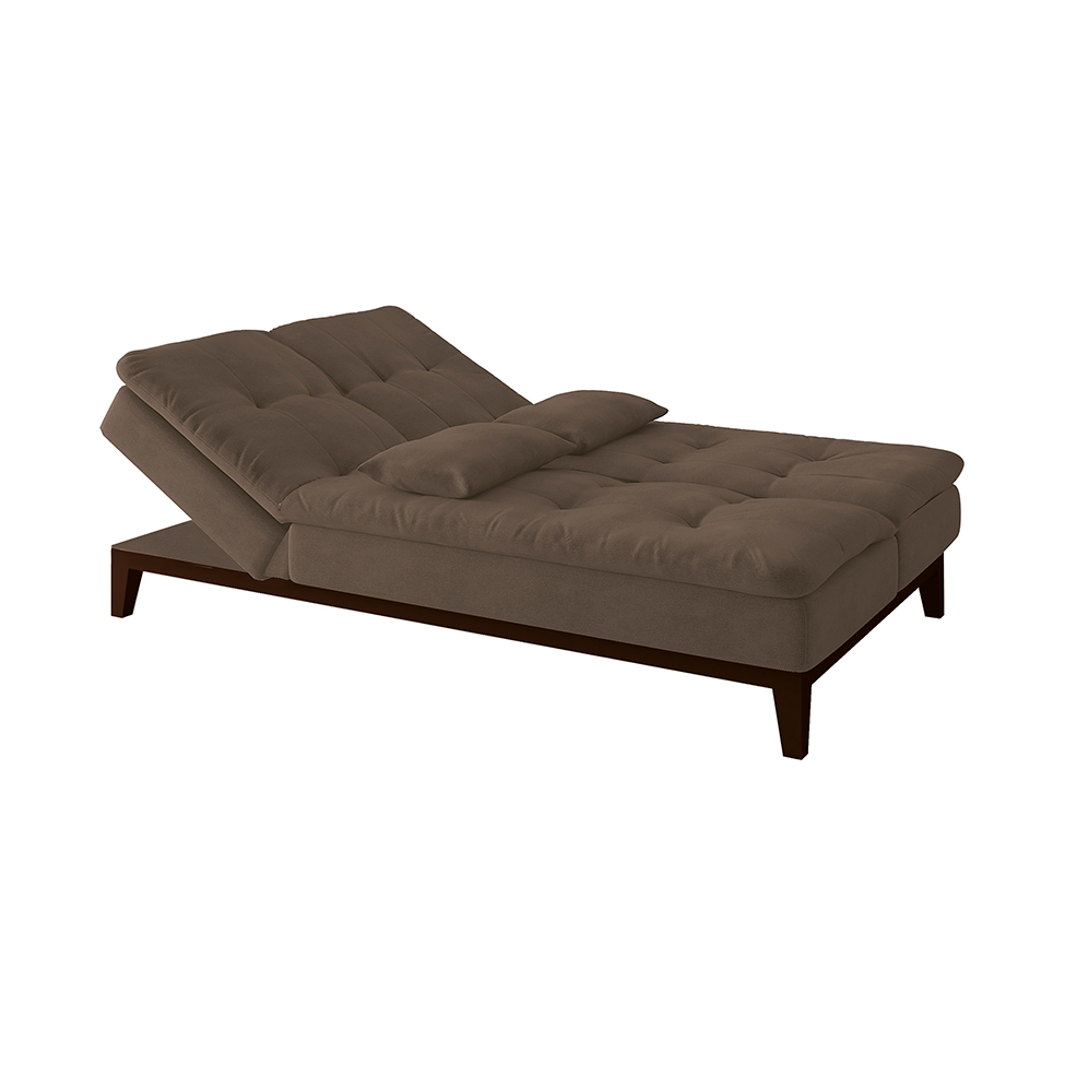 Sofá-Cama Casal 3 Lugares Amanda Suede com Almofadas Castanho