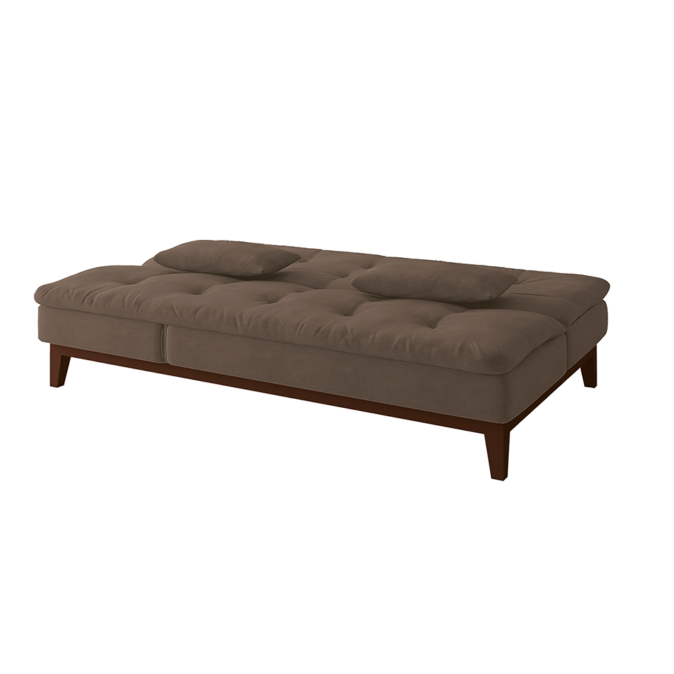 Sofá-Cama Casal 3 Lugares Amanda Suede com Almofadas Castanho