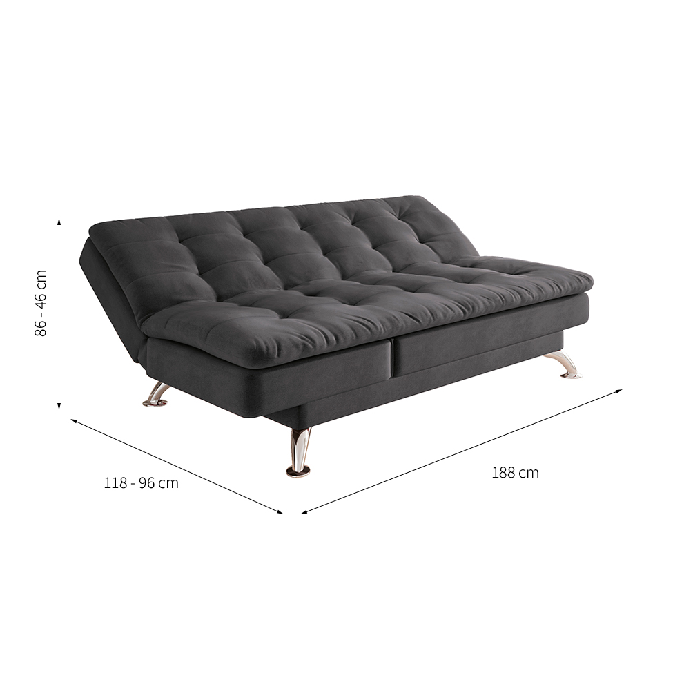 Sofá-Cama Casal 3 Lugares Amanda Suede com Almofadas Cinza