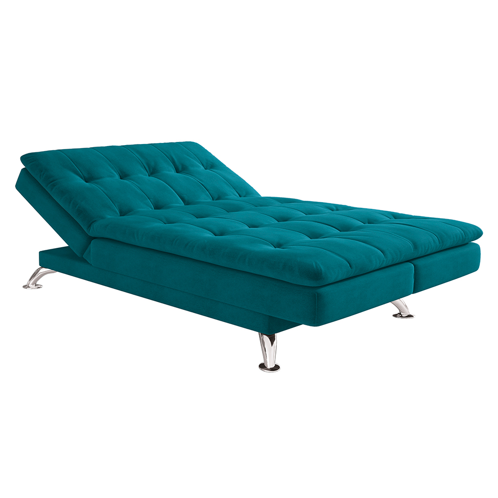 Sofá-Cama Casal 3 Lugares Amanda Suede com Almofadas Turquesa