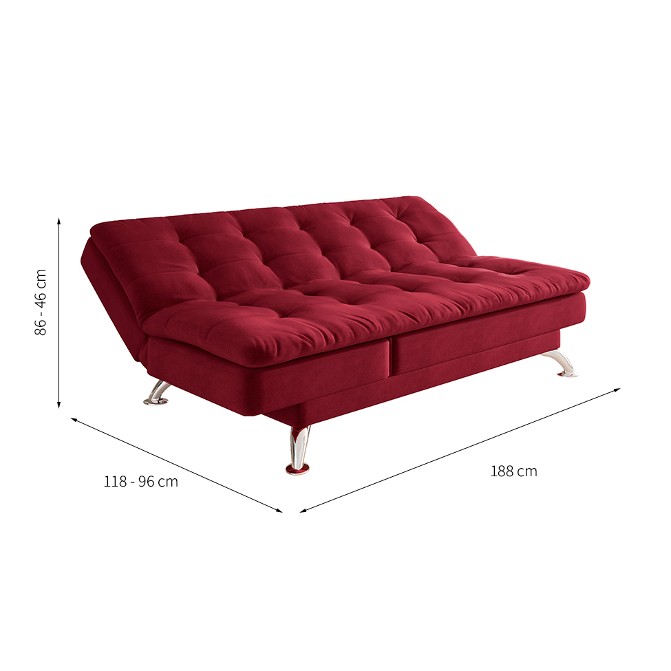 Sofá-Cama Casal 3 Lugares Amanda Suede com Almofadas Vermelho