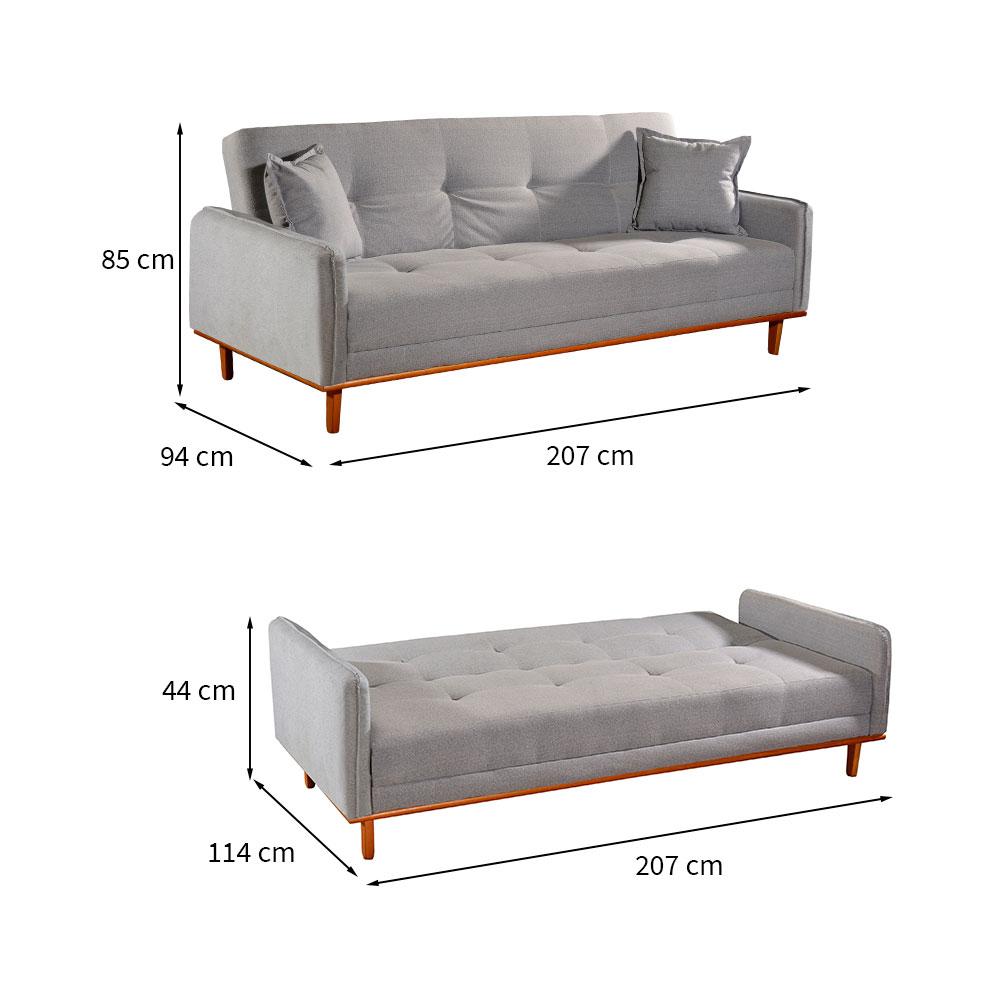 Sofá-Cama Casal 3 Lugares Dacar Linho Cinza