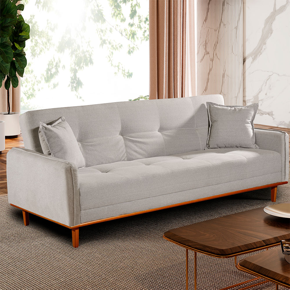 Sofá-Cama Casal 3 Lugares Dacar Linho Cinza 207 cm